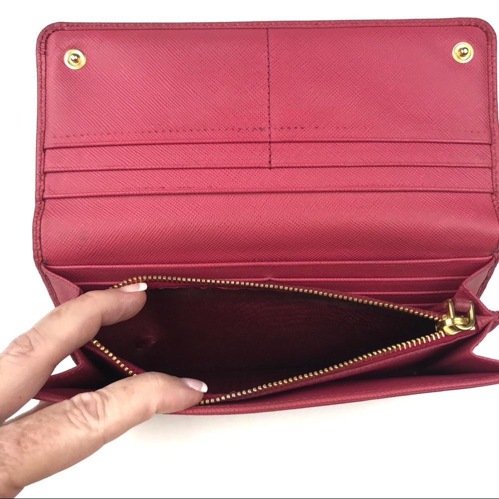 PRADA Wallet Fiocco Bow Peonia Pink Saffiano Lux Leather Gold Hardware - Picture 6 of 14